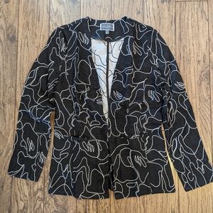 Lightweight Black Blazer with White Squiggle Pattern